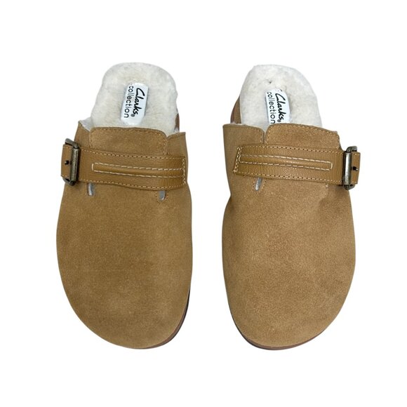 Clarks Brynn Suede Slip On Slide Clog Tan women's size 6.5 - Picture 2 of 7